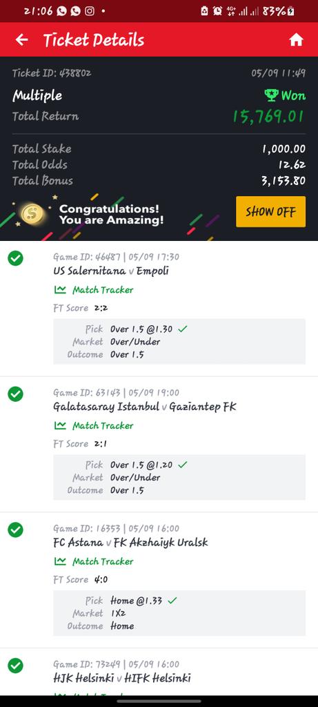 It went well today.
Someone posted 70 odds and I edited to 12 odds

@AcedTips @bettingkingz9 @opeolu_wa @pbtips_ @iamemmanueloc58 @Ekitipikin @cindy_blog @mrbayoa1