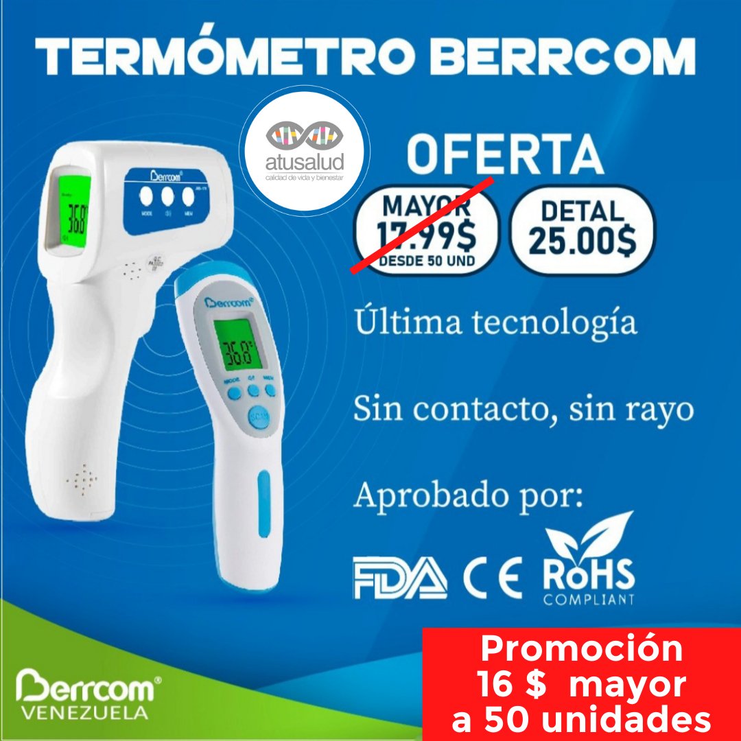 atusaludenlinea's tweet photo. .@LABBIOMEDICAL tiene disponible #Termómetros digitales #Infrarrojo marca: #BERRCOM
📦 ¡ADQUIÉRELO YA!
PRECIO ESPECIAL AL POR MAYOR
🏆 BERRCOM es certificado por FDA, CE, ROHS. https://t.co/S8M5m6FIFp