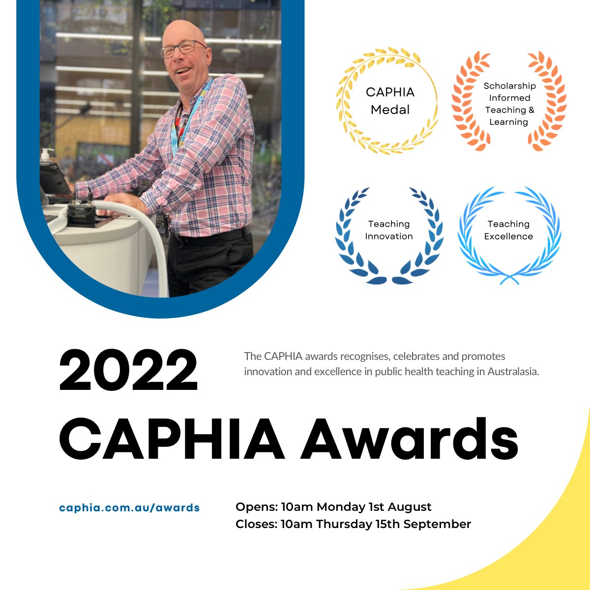 2022 CAPHIA Awards nominations close soon! There are up to 8 across individual, team &amp; early career: 
⭐️CAPHIA Medal (our premiere award) x 1 
⭐️Scholarship informed Teaching &amp; Learning x 2
⭐️Teaching Innovation x 2 &amp; ⭐️Teaching Excellence x 3. 
Guide: caphia.com.au/awards