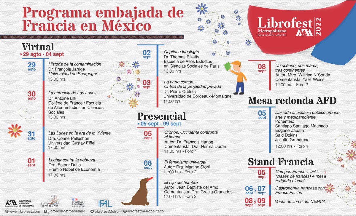 FranciaenMexico's tweet photo. 🧵3/4 - Esta novena edición del @LibrofestMetro contará con 45 editoriales y más de 65 presentaciones de libros ✨📙.

¡Te esperamos! No te pierdas las actividades propuestas por Francia en el marco del #Librofest 2022 👇 https://t.co/KX5lZQqGCg