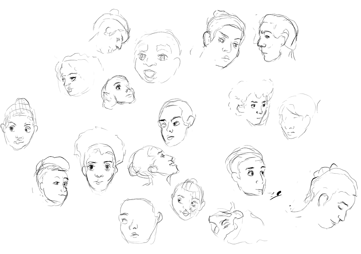 purpusky's tweet photo. Some more small head practice. Decreased the time to one minute for some of them. #drawingpractice #artpractice #quicksketches #beginnerartist https://t.co/Sek5O2Hl7b