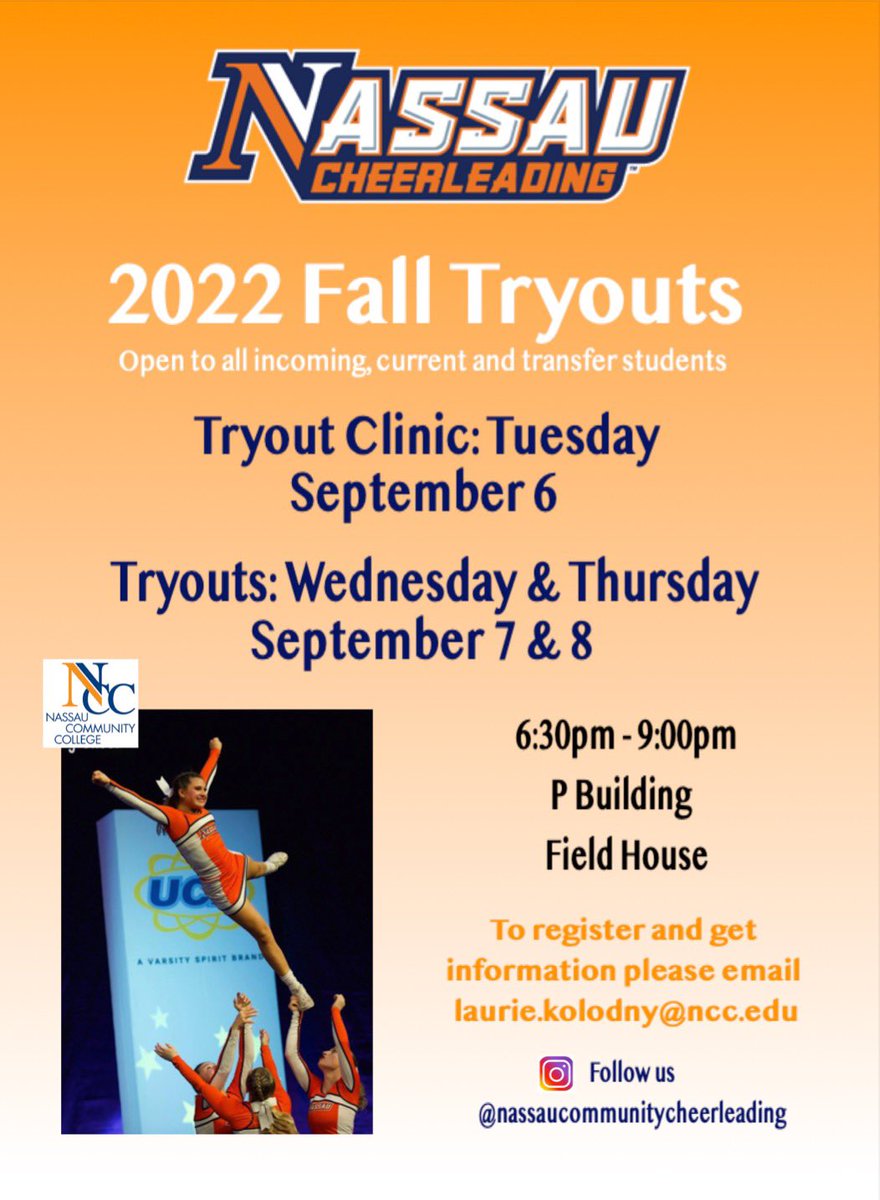 Last call for NCC tryouts!  Please register on the link in our bio today.  Tryouts begin tomorrow, Tuesday, Wednesday &amp; Thursday, September 6, 7 &amp; 8 - 6:30 - 9:00 P building in the Field House. See all interested athletes there! 🧡💙 <a href="/LaurieKolodny/">开云体育百家乐鱼天博彩票AG真人PG电子捕鱼电竞大乐透足彩乐鱼体育掼蛋jdb电子红黑大战</a>