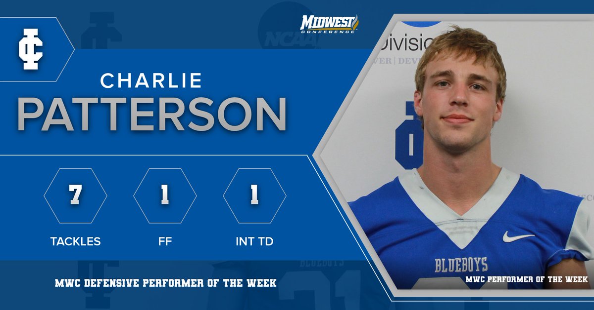 FB| Congratulations Charlie Patterson on being named MWC Defensive Player of the Week! #GoBlueboys #ICAthletics
bit.ly/3RGQxM7