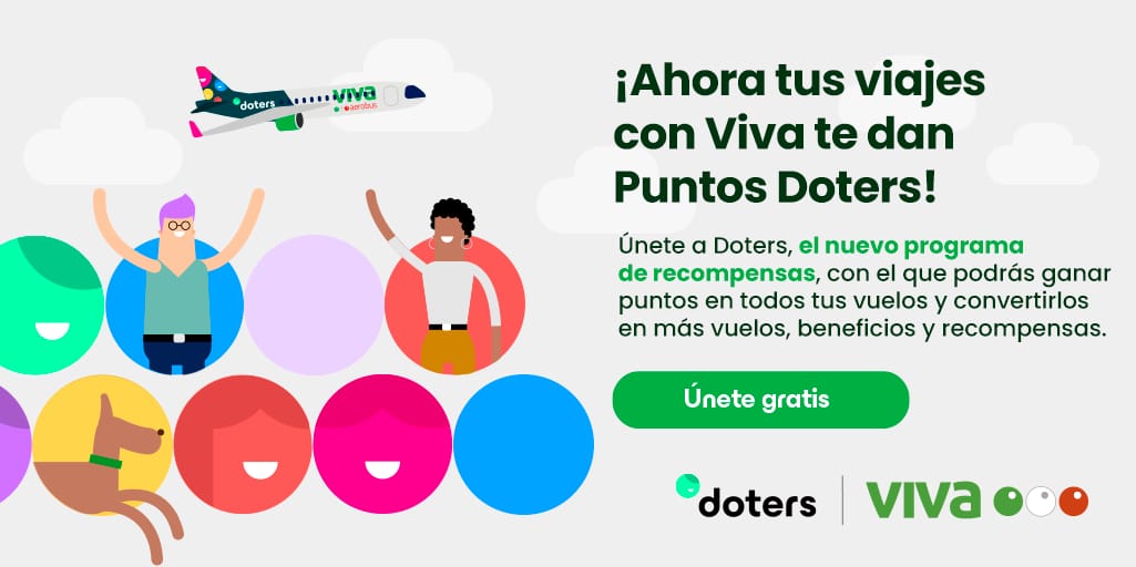 VivaAerobus's tweet image. ¡Queremos que viajes más! 🤩✈️ Gana Puntos Doters en tooodos tus vuelos y disfruta de todos los beneficios. Conoce más: bit.ly/3wYo2lm #VivaDoters #YaSoyDoters