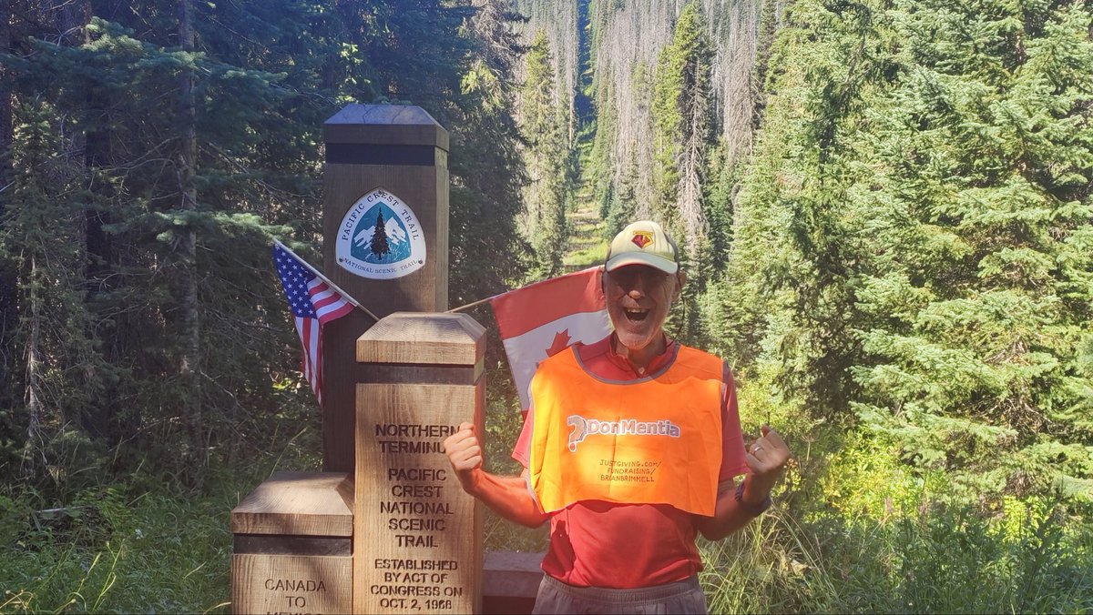 DonMentia's tweet photo. For anyone following Brian and his near 3000km walk - he’s finished! How impressive is that! He’s carried the DonMentia tabard all the way too. Well done! #brianbrimmell #DonMentia #Caring #efforts https://t.co/TkxN5EYGuL https://t.co/G9tHYqWB5S