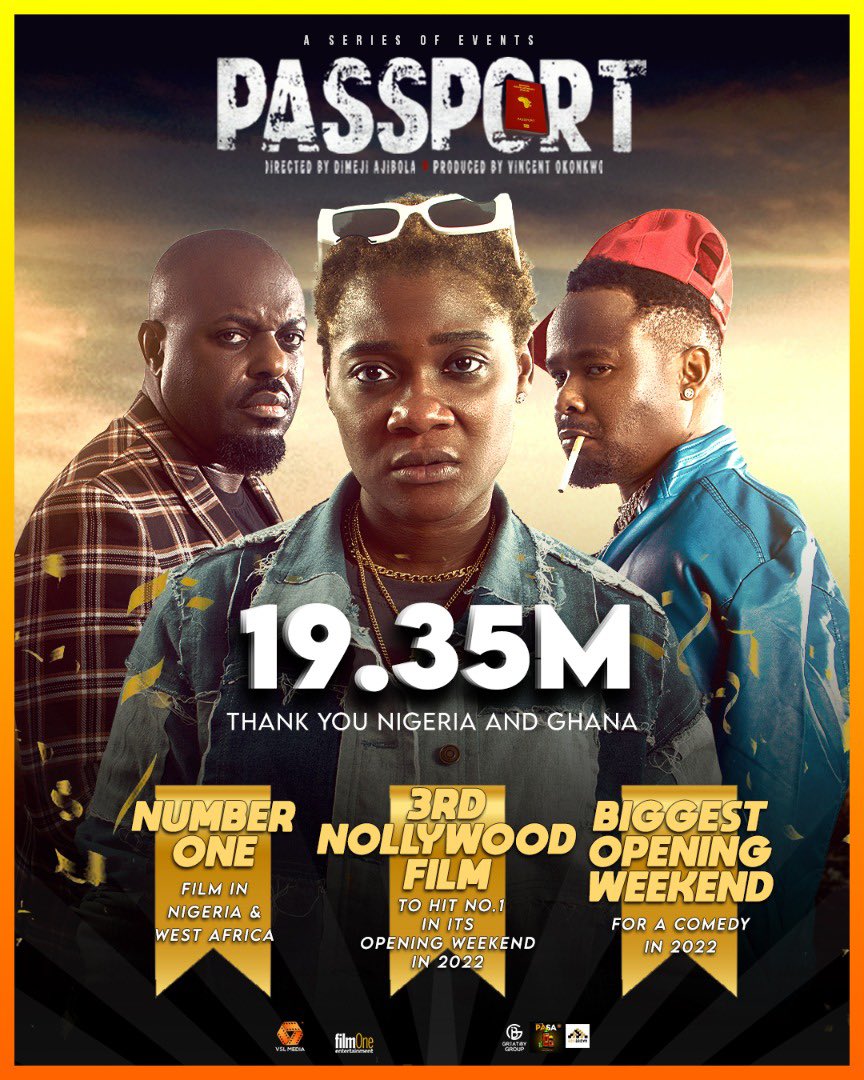 vslmediang's tweet photo. Thank you Nigeria &amp; Ghana for making #PassportMovie the No.1 Movie at box office within 3 days🙌🔥 For those who haven’t seen our film yet, make sure you plan to see it at a cinema near you this weekend! https://t.co/QCCUJmH9un
