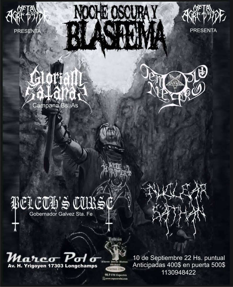 Tenemos 2 pares de entradas para sortear para la Noche Oscura y Blasfema. Deben dejar sus últimos tres números de DNI aquí o en alguna de las otras redes sociales de nuestra cuenta. El viernes anunciaremos al ganador de las dos entradas.