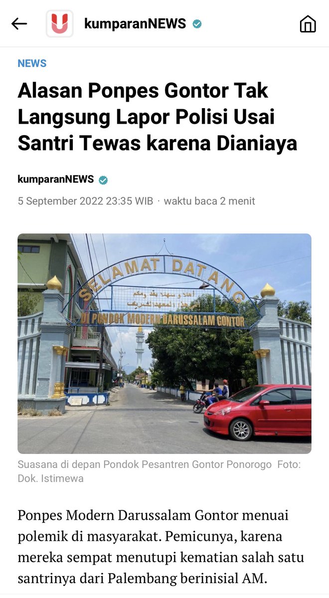 Kata Jubir Gontor ttg knp Ponpes nggak langsung melapor ada santri tewas, 'Dulu sblm msk Gontor ortu telah menandatangani surat penyerahan anak ke pondok. Ada poin kesanggupan salah satunya TDK MEMBAWA KE RANAH HUKUM,' kata Ustaz Noor 

Hell no‼️ PonPes rasa Sambo Jilid 2