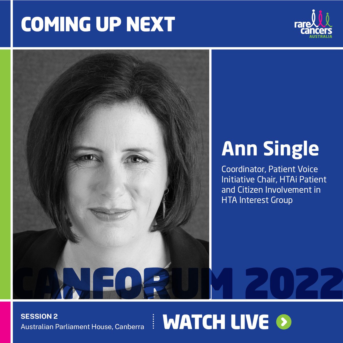 RareCancers's tweet photo. Next up at #CanForum2022 is #HTA expert Ann Single from the Patient Voice Initiative who will discuss how Australia can better value the #patientvoice in the Australian health system and HTA. Watch live now https://t.co/cBrrZK3gDE #changingcancercare https://t.co/4Ag41YYC4R