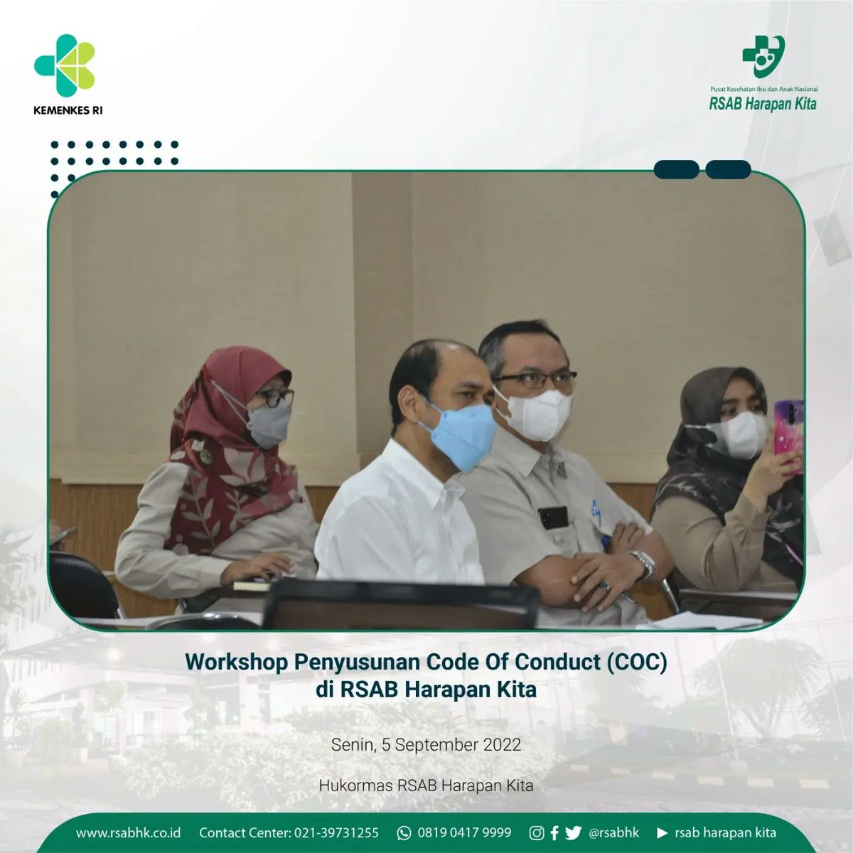 rsabhk's tweet image. Senin (5/9) RSAB Harapan Kita mengadakan Workshop Penyusunan Code of Conduct (CoC) dlm penerapan Etik di RS dengan harapan kedepannya dapat meningkatkan mutu pelayanan kesehatan &amp;amp; keselamatan pasien.
.
#codeofconduct #phpi #komiteetik