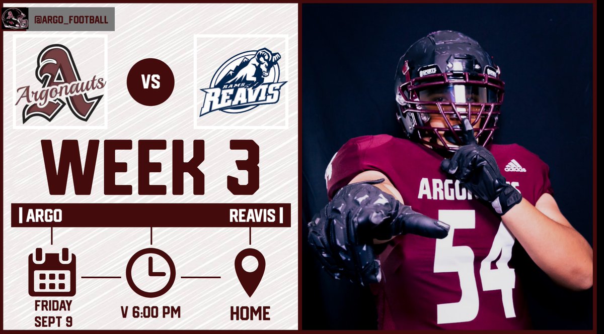 Week 3: Argo (2-0) vs Reavis (1-1). Homecoming.... Rivalry.... Lets go!
 #BuildtheShip #IAMARGO
