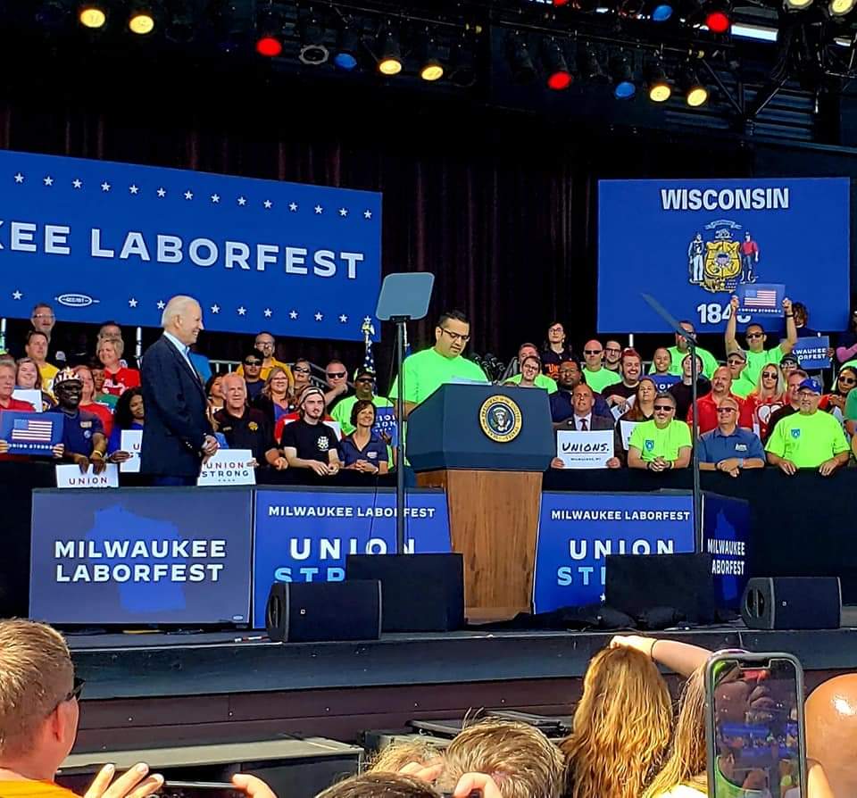 jim4progress's tweet photo. Quite a speech @POTUS! 

Thanks for coming to Milwaukee - lifting spirits, saluting Labor, and getting us fired up to win in Nov...

Let's go! 

Volunteer...
Let's Get-Out-The-Vote...
And  Win! 

#MKEDems 
#WinWithWisDems 
#JoeBiden #Laborfest #MKE https://t.co/xRnHpxwcnj