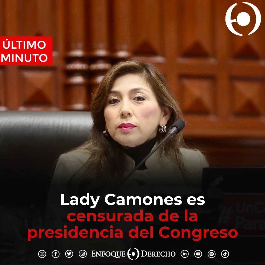 EnfoqueDerecho's tweet photo. #ÚltimoMinuto 🚨
Con 61 votos a favor, 47 en contra y 5 abstenciones, el Pleno del #Congreso censuró a Lady #Camones, presidenta del Congreso. Tras ello, se deberá convocar a un nuevo proceso de elección.
Fuente: El Comercio
¿Qué opinas sobre esta censura? ➡️
¡Coméntanos! https://t.co/7YCIgRCIz2