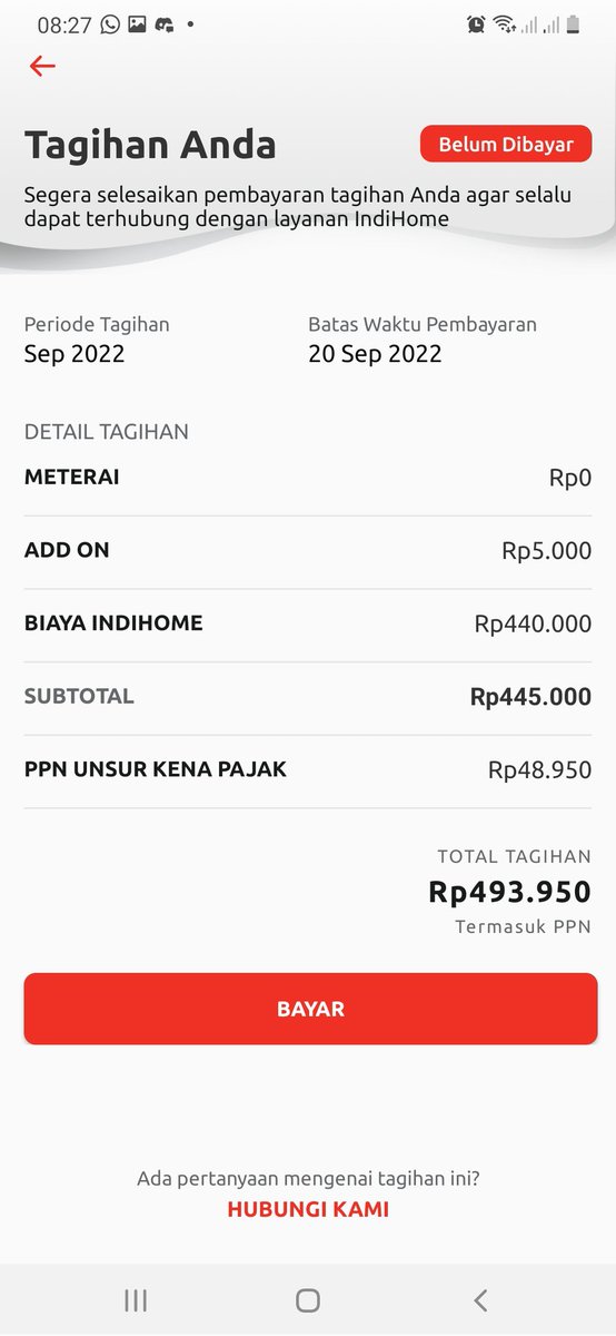 masfajar's tweet photo. @IndiHomeCare halo, mau nanya ini baru ngeh pas buka aplikasi Indihome. Paket layanan yg 315rb/bulan tapi koq tagihan yang 440rb/bulan. Bisa minta tolong dicek. https://t.co/kxK7hVFkLh