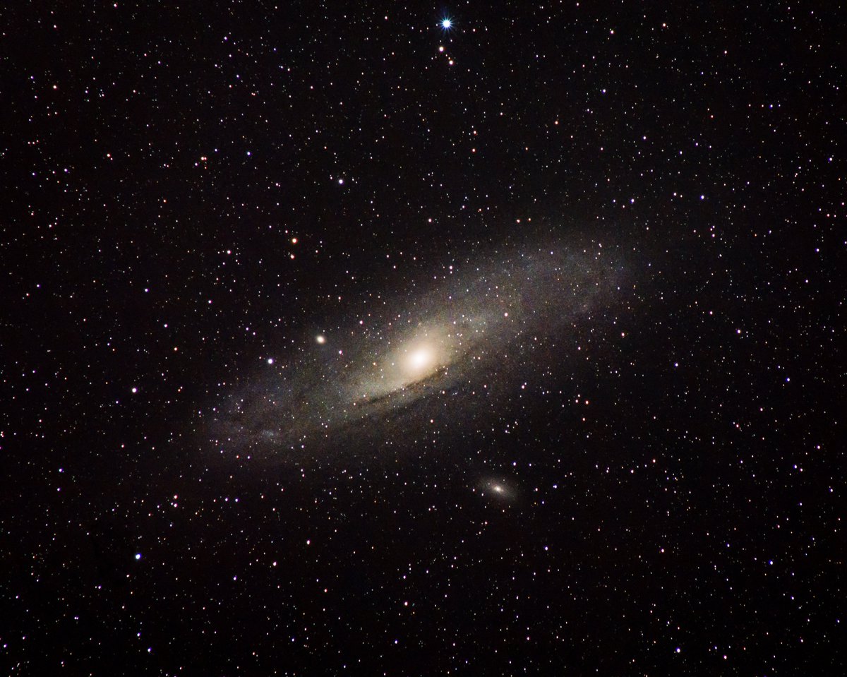 Pappa_Coppa's tweet photo. Had some really clear skies last night, so I took the opportunity to make another go with Andromeda... Turned out waaay better than my first attempt more than a year ago, thanks to lessons learned! Canon T7, 300mm lens, f/16, ISO 800 #Astrophotography #Andromeda https://t.co/VbwEgTM8Ob