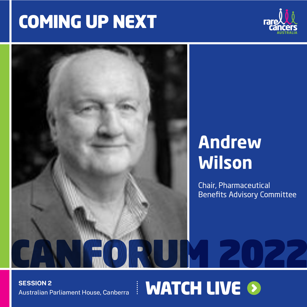 RareCancers's tweet photo. Hear Professor Andrew Wilson, Chair of the Pharmaceutical Benefits Advisory Committee #PBAC, talk about the challenges of measuring value at #CanForum2022. Watch the livestream https://t.co/cBrrZK3gDE #changingcancercare https://t.co/WWmnlztAEL