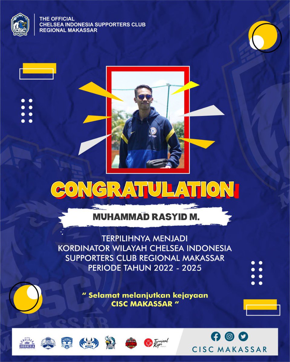 CISCmakassar's tweet photo. Selamat dan Sukses untuk terpilihnya Kakak Rasyid (@ohhsyid) sebagai Koordinator Wilayah CISC Makassar 2022-2025 👏

Semoga amanah dan mampu menjaga kejayaan CISC Makassar 💙

Ewakooo!!!

@chelseaindo 
#ThePrideofCISC
#CISCMakassar https://t.co/fe4dbQN77b