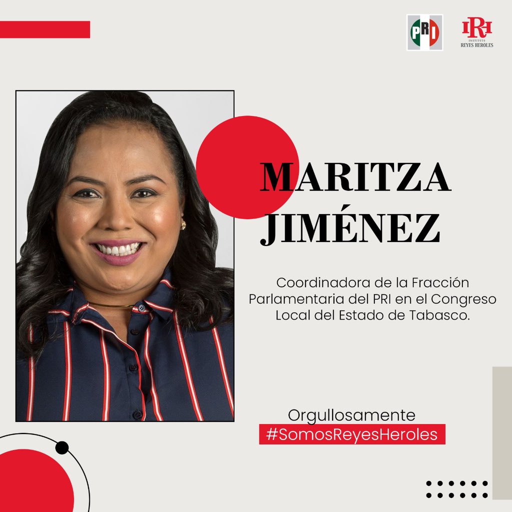IRHnacional's tweet photo. El Instituto Reyes Heroles felicita a la Dip. @MaritzaMallelyJ por su nombramiento como Coordinadora de la Fracción Parlamentaria del PRI en el Congreso Local del Estado de Tabasco.
Orgullosamente #SomosReyesHeroles 🇲🇽 https://t.co/nUnTPTlXq4