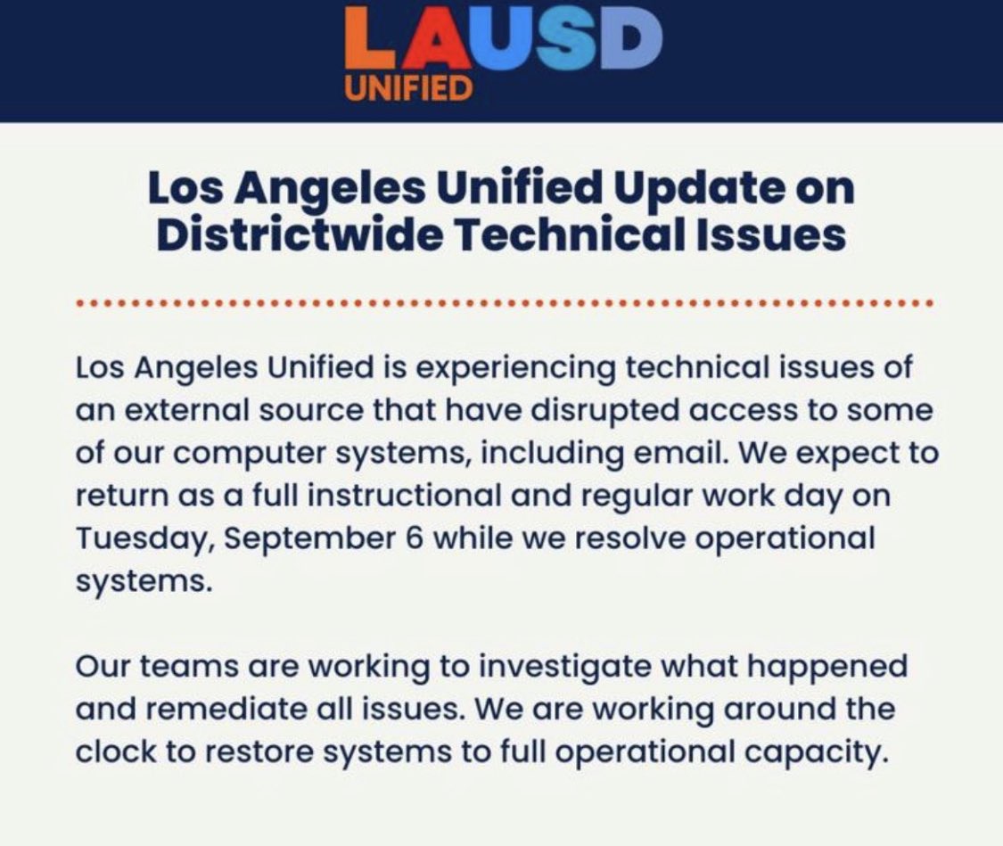 DriveCharter's tweet photo. Attention: LAUSD is currently experiencing technical difficulties. https://t.co/zHG2WH4J1f