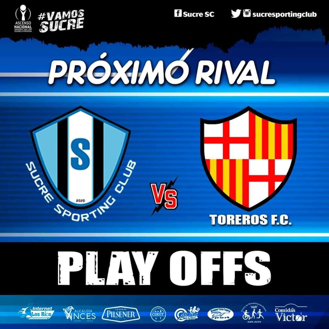 SucreSC1's tweet photo. ¡Habemus rival!😃🤩 Nos enfrentaremos contra #TorerosFC (@FormativasBSC )🇩🇪 en los play offs del Ascenso Nacional🇪🇨 🏆

#RumboAlaSerieB   #VamosSucre 🇧🇼 https://t.co/fUQ4yzm46b
