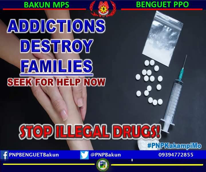 Drug addiction destroy lives, tear apart families and harms society. Stop using illegal drugs!
#ANTIDRUGSCAMPAIGN
#SAYNOTODRUGS
#PNPKakampiMo
<a href="/PNPBenguetPPO/">PNPBenguetPPO</a>