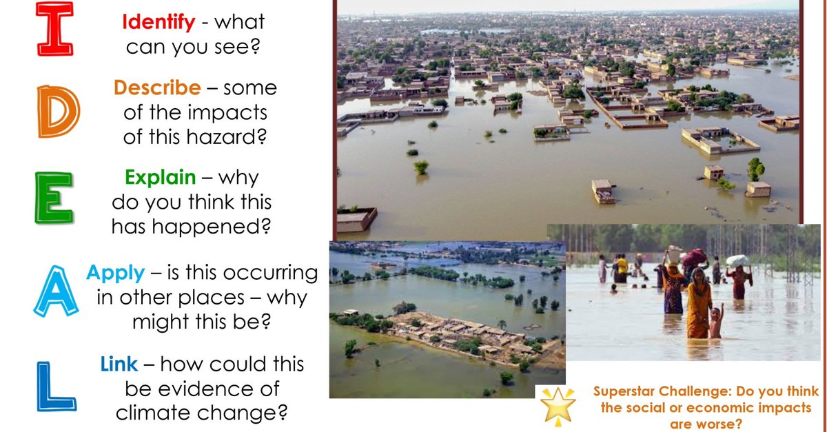 Jennnnnn_x's tweet photo. Here's a short lesson on the current flooding in Pakistan, an IDEAL analysis, lots of discussion opportunities &amp; an article linked to the flooding/climate change. Not anything hugely 'wow' - but if its useful, feel free to download here. #geographyteacher https://t.co/d9mCyCZnSD https://t.co/znELvQhp3x