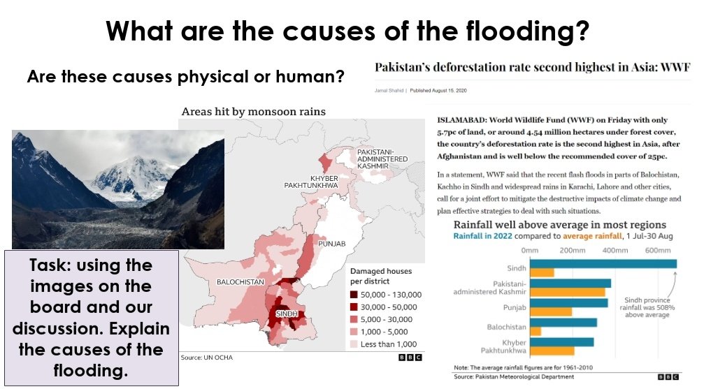 Jennnnnn_x's tweet photo. Here's a short lesson on the current flooding in Pakistan, an IDEAL analysis, lots of discussion opportunities &amp; an article linked to the flooding/climate change. Not anything hugely 'wow' - but if its useful, feel free to download here. #geographyteacher https://t.co/d9mCyCZnSD https://t.co/znELvQhp3x
