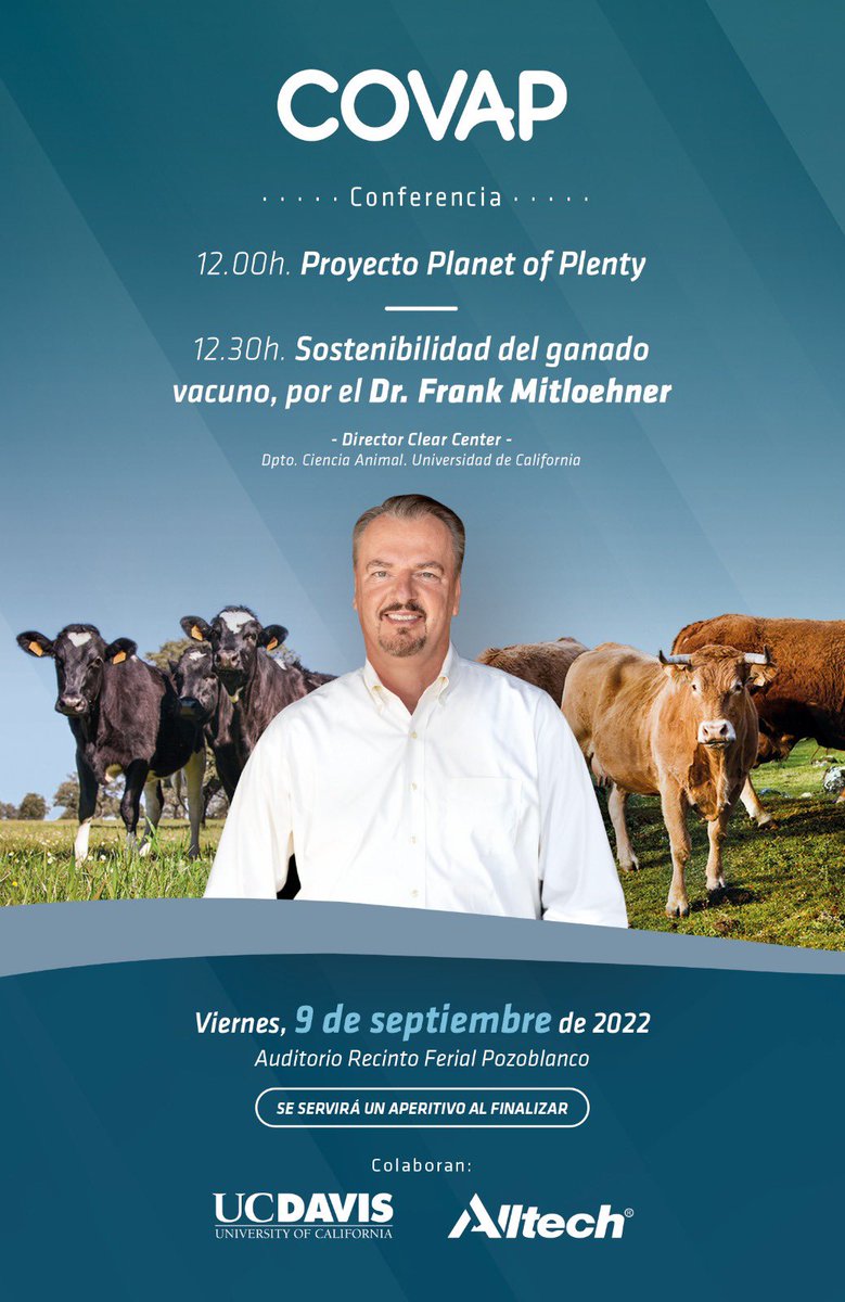 <a href="/GHGGuru/">Frank Mitloehner</a> estará en <a href="/Covap/">COVAP</a> <a href="/SpainInTheUSA/">Embassy of Spain USA</a> <a href="/AlltechSpain/">Alltech Spain</a> <a href="/cesfac/">CESFAC</a> <a href="/AERCE/">AERCE</a> <a href="/RevistaFrisona/">CONAFE - Frisona Española</a> <a href="/VacaPinta_/">Vaca Pinta</a> <a href="/UsiasHolsteins/">Usías Holsteins</a> <a href="/gotis2t/">JUAN Fº SANCHEZ</a> <a href="/jomibernad/">Jomi Bernad</a> <a href="/jlopezcol/">Jesús López Colmenarejo</a> <a href="/CoopsAgroAND/">Cooperativas Agro-alimentarias de Andalucía</a> <a href="/AgronewsCyL/">AgronewsCyL</a> <a href="/Nlerchundi/">Nerea Lerchundi</a> <a href="/bombas72/">Antonio Garcia Ruiz</a> <a href="/eldiacordoba/">El Día de Córdoba</a> <a href="/abccordoba/">ABC Córdoba</a> <a href="/vacunodeelite/">Vacuno de élite</a> <a href="/CsarMarcos/">César Marcos Cabañas</a> <a href="/ALAS_alianza/">ALAS (Alianza por una agricultura sostenible)</a> <a href="/Alex_MdeLeon/">Alejandro Martin de Leon</a>