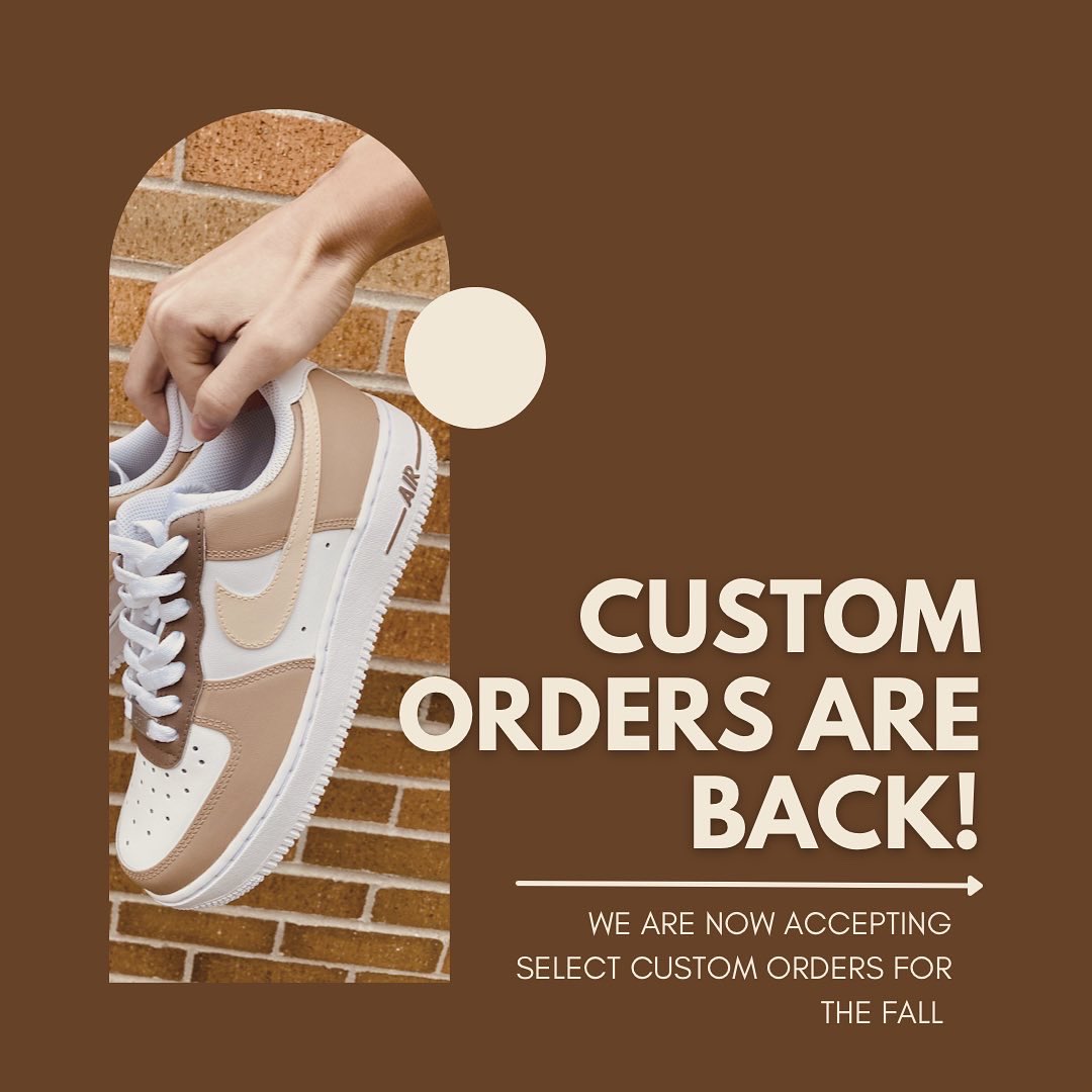 SoledOutCustom's tweet photo. We are taking select custom orders again! Place your orders via DM using the prompt here. Our site is temporarily closed as we are planning to revamp for the future! 🤎 https://t.co/OqUQrynV0g