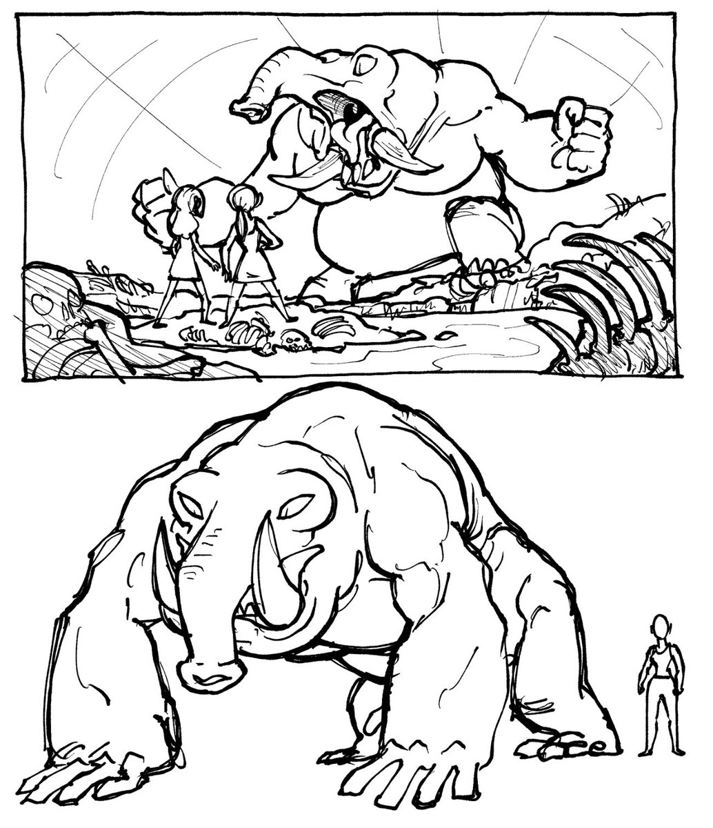 Some visdev stuff I did for Episode 103 of @LittleDemonFX before my board team started, brainstorming what Jimmy's transformation could look like, angles we could use to optimize crowds in the bars and Wibby Turkle, and doing a base pass on the dancing men for the designers 