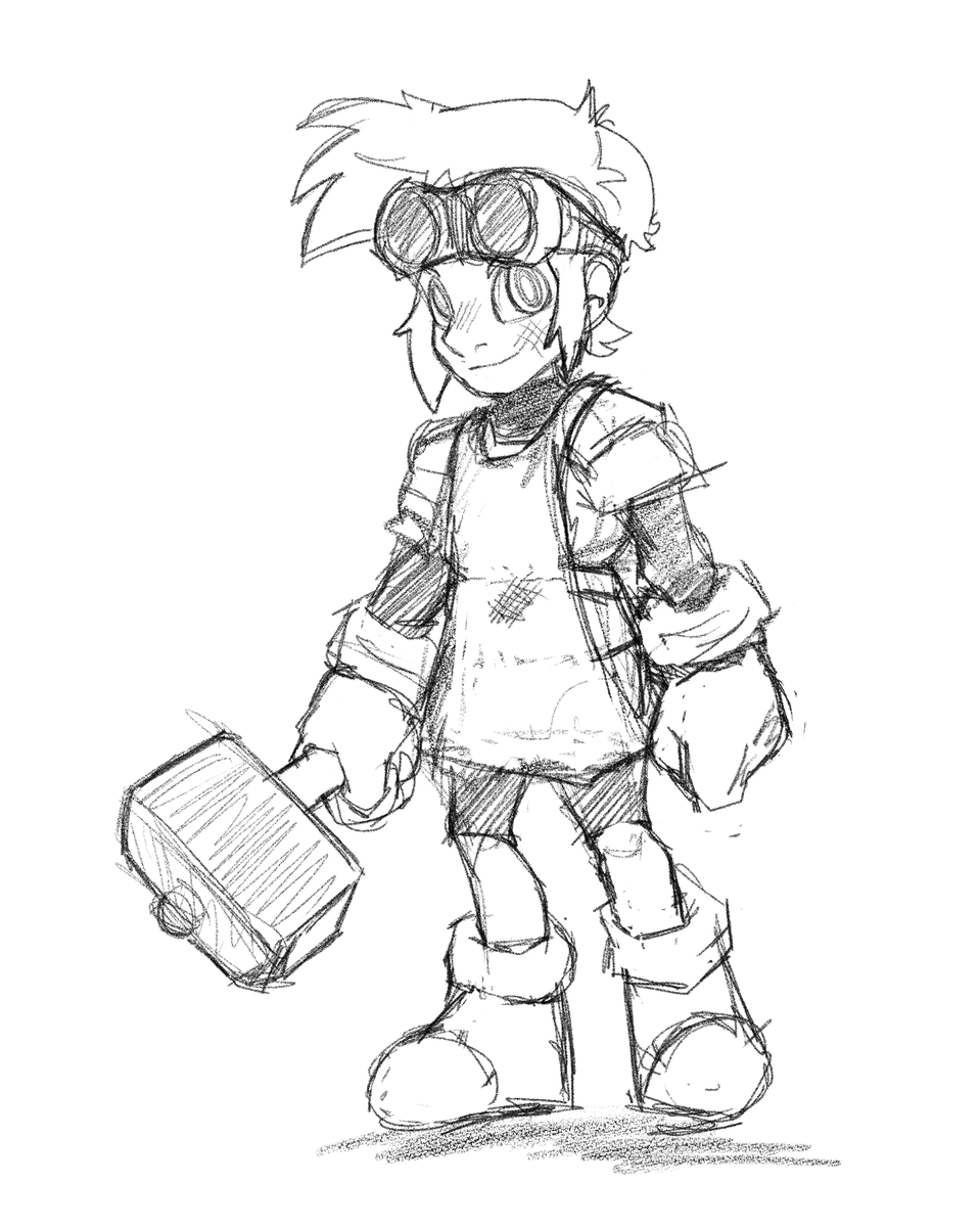 NaturallyFloofy's tweet photo. Sketch of a Blacksmith's kid. https://t.co/U0BjjpKbb3