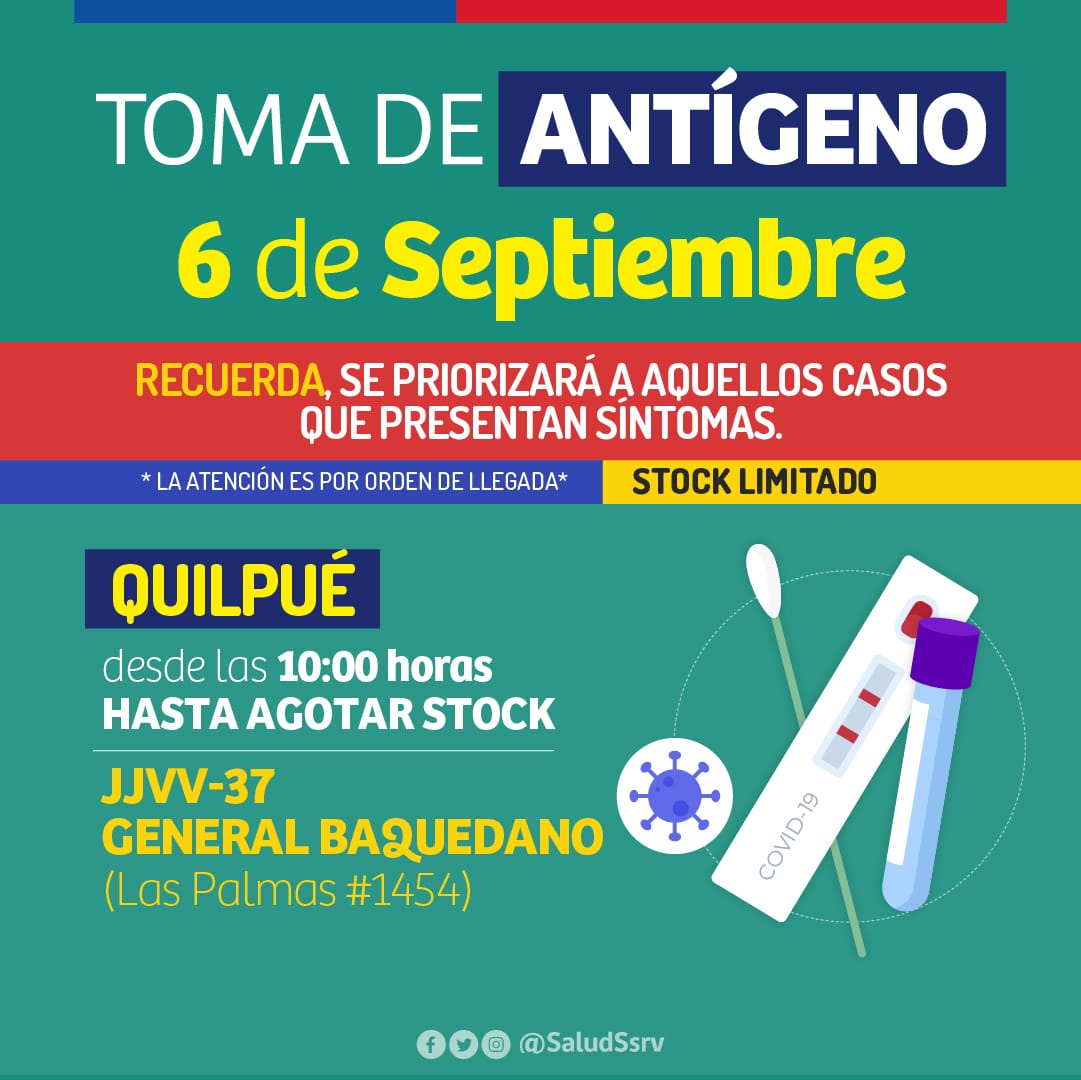 SaludSsrv's tweet photo. 📣 IMPORTANTE: A continuación compartimos los operativos de Búsqueda Activa de Casos de mañana martes 6 de septiembre. Test PCR y test de antígenos totalmente gratuitos. #SeguimosCuidándonos https://t.co/st20W1YZUy