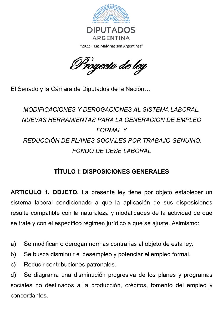 DifusionUnir's tweet photo. Poryecto de ley: MODIFICACIONES Y DEROGACIONES AL SISTEMA LABORAL. NUEVAS HERRAMIENTAS PARA LA GENERACIÓN DE EMPLEO FORMAL Y REDUCCIÓN DE PLANES SOCIALES POR TRABAJO GENUINO. FONDO DE CESE LABORAL. Expediente 4543-D-2022 

@DiputadoAsseff @IngridJetter @ZapataDiputado https://t.co/oI5R9oHygv