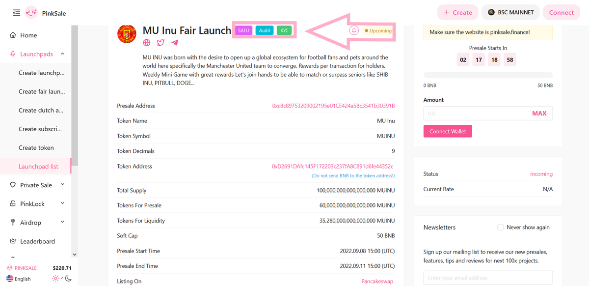 pinkecosystem's tweet photo. ✅ Well done to the  @MUInuChampion team on fulfilling all the necessities to be granted a #Safu badge.

👉 Working with one of our trusted developers is mandatory for a Safu badge.

🚀 Check them out below:

https://t.co/4iVClOKIdu

#BSC #BNB #Crypto #Eth #Fairlaunch #Pinksale https://t.co/S9N3XvhURG
