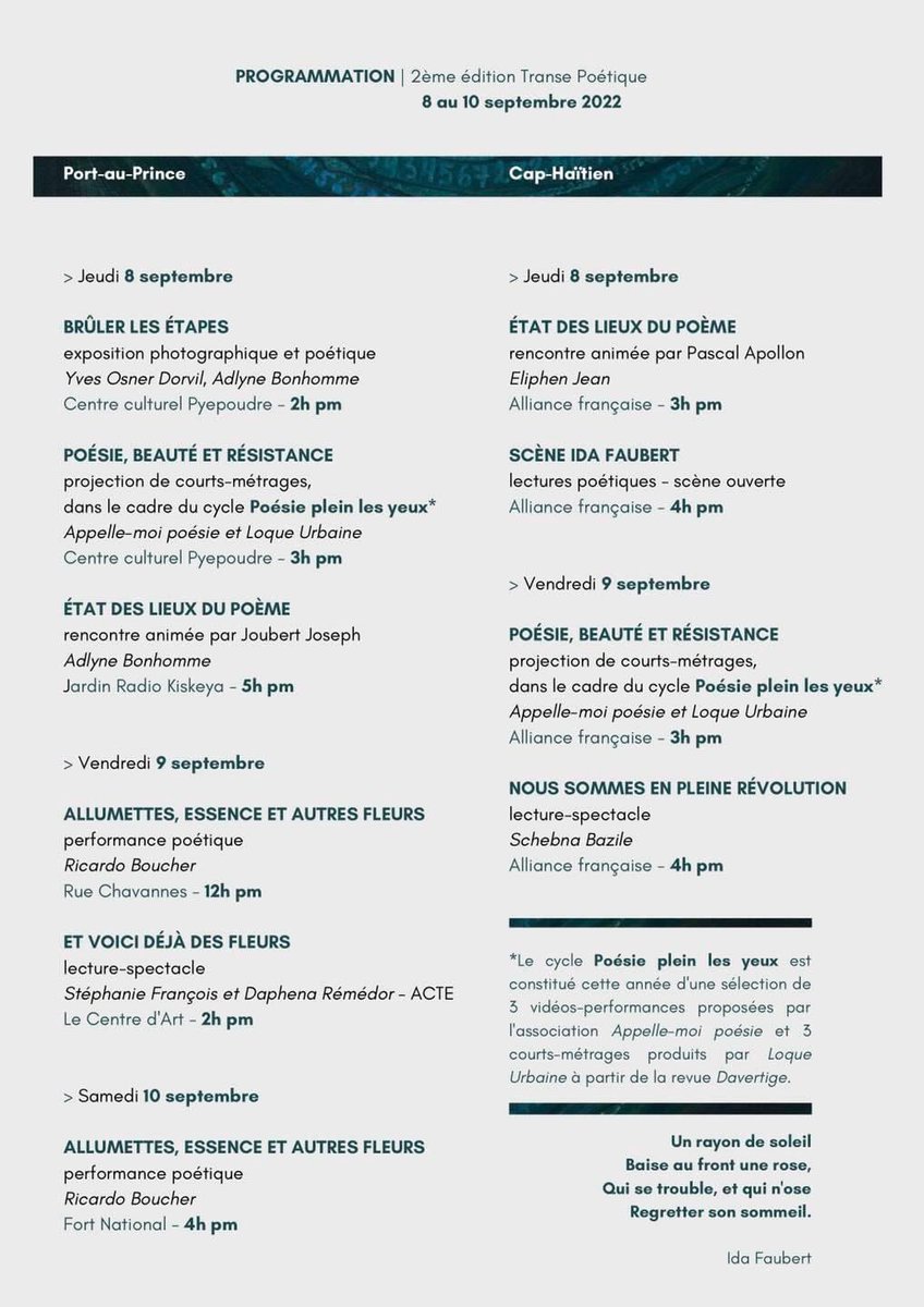 Je porte le poème 
Là où le peuple s’ouvre à la vie
À hauteur de bouche 
Comme un morceau de pain quotidien 

<a href="/LoqueUrbaine/">Loque Urbaine</a> 

#DeboutPoète