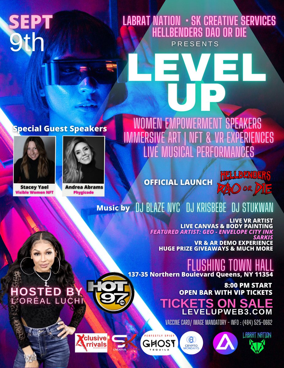 stukwan's tweet photo. I want to announce that we have added 2 extraordinary women @stacey_yael @AbramsGlobal to speak at #levelupweb3 Sept 9. We are all about opening our platform for the community. Together we grow!!!! For tickets https://t.co/PRv4JsONtH
@VisibleWomennft @phygicode #womenempowerment https://t.co/g5pcVQlIyM