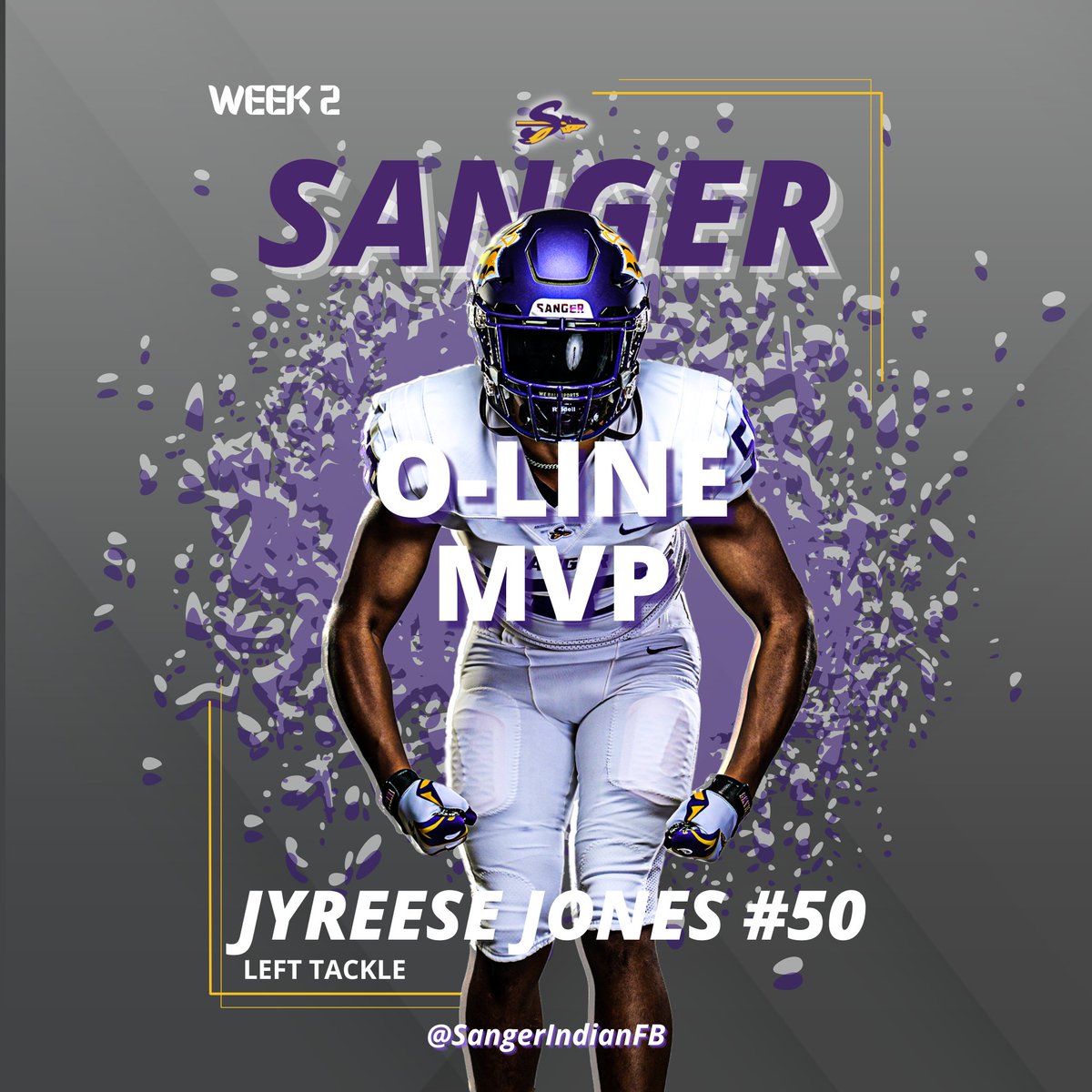 SangerIndianFB's tweet photo. Week 2 O-Line MVP Jyreese Jones #HokaHey https://t.co/Yw7q4F6pZI