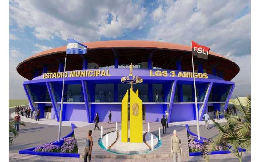 La Alcaldía de La Libertad presenta diseño de lo que será el Estadio Municipal de Béisbol Los 3 Amigos: Erasmo Rivas, Bismarck Serrano y Carlos Barberena.