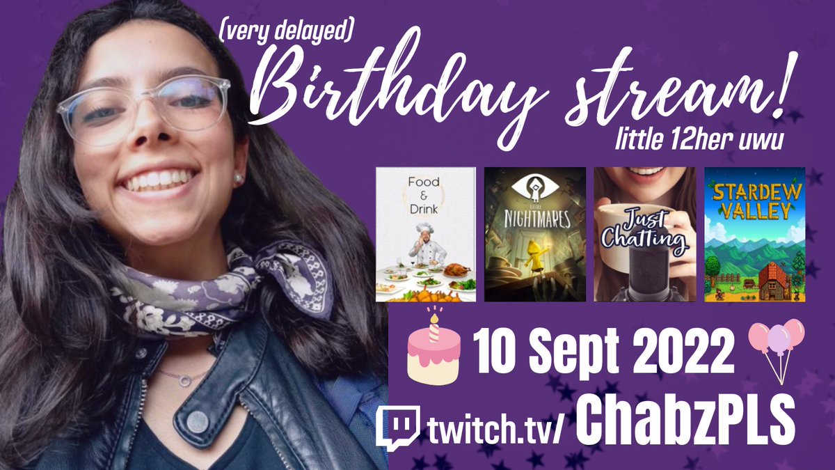 itsChabz's tweet photo. OKOK you asked for it, and here it is 👀

Little birthday stream? Silly little 12 hours to celebrate xxx years? There'll be cake, candles, stardew and a little bit of spooks maybebaby 🎂

Come say hi on Saturday, Sept. 10th! Time TBD!

ttv/ChabzPLS 🌻 https://t.co/p978RpN3aJ