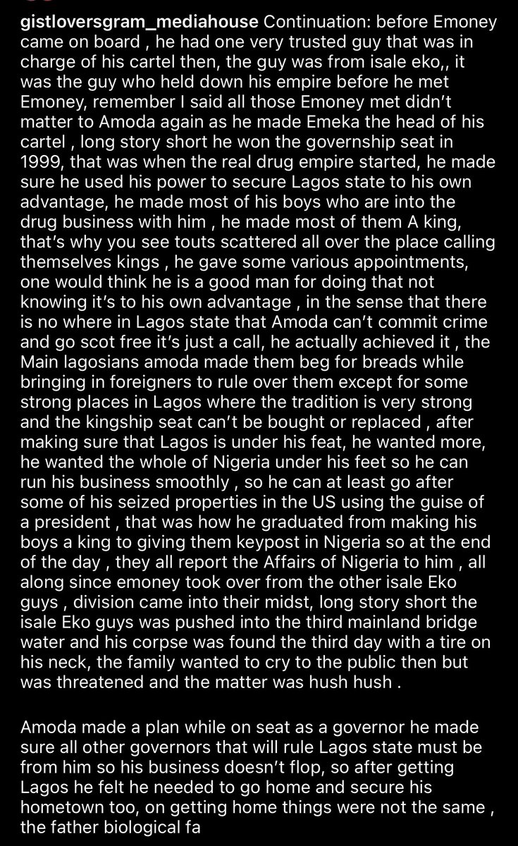 Gistlover has peeled open a bloody layer in this Amoda Ogunlere, aka Tinubu’s story. 

Who was the man pushed over the third mainland bridge with a tire  around his neck??