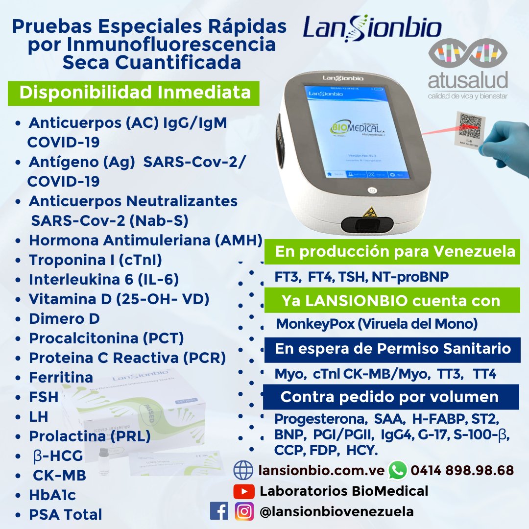 atusaludenlinea's tweet photo. #Lansionbio llega a Venezuela con equipos de tecnología de punta en #Inmunofluorescencia seca cuantificada. 
#PruebasEspeciales #Salud #Inmunofluorescencia #LaboratorioClinico #COVID19 #pruebasRapidas #bioanalistas #laboratorio #Elisa #Marcadores

📲 @lansionbio
📲 @LABBIOMEDICAL https://t.co/0H5XdeuTSX