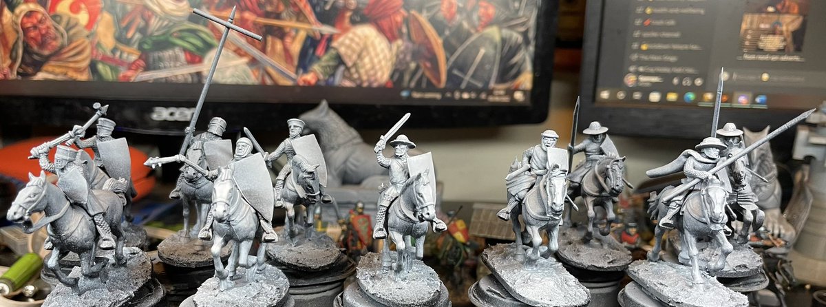panzerkaput's tweet photo. More mounted sergeants for my Barons' War: Game for my St Mary de Pratis force. Cannot wait to paint these guys. Primed and ready to go. #thebaronswar #fireforgegame #conquestgames #historicalgamer #warhost #wargamer https://t.co/lgWRf96wDw