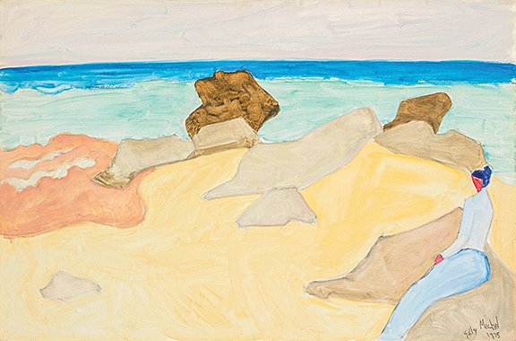 AntiqueDigest's tweet photo. Sally Michel (1902-2003), "Deserted Beach," 1975, oil on canvasboard, 24" x 36", sold for $26,250 (est. $8000/12,000) at @JohnMoranInc https://t.co/tElPUT9TUS #art #artist #Muchel #SallyMichel #beach #painting #fineart https://t.co/f7jZYgwW6M