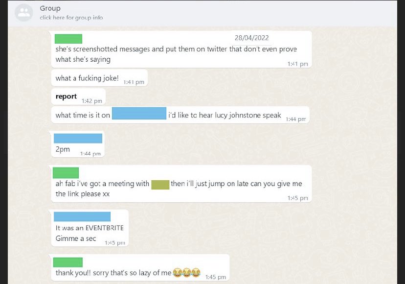 sally_ann4's tweet image. Past caring. Im sick of people messing with my head. Here are screenshots of Victim Focus’s group chat. 
Calling me a ‘turd’, joking about getting my address &amp;amp; planning to ‘ambush’ me at an event I was going to speak at as a survivor. 
Jess sits back &amp;amp; lets it happen &amp;amp; lies