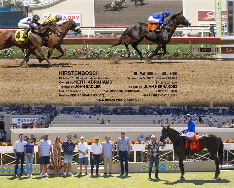 sadlerracing's tweet image. Kirstenbosch took the win in race 2 today @DelMarRacing #sadlerstyle #wiretowire Congrats to our amazing owner and breeder  Keith Abrahams.
And a huge thank you to our team! @johnwsadler @JuanLeyva1984 @NathalieDarley