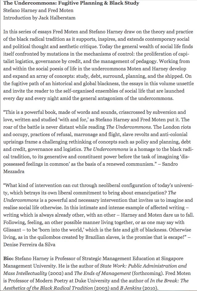 tmccormick's tweet photo. "The mission then for the denizens of the #undercommons is to recognize that when you seek to make things better, you are not just doing it for the Other, you must also be doing it for yourself."
—Stefano & Moten. The Undercommons https://t.co/nEdu5xgQWG in Intro by
@Odo86700462 https://t.co/iNKQClDnjh