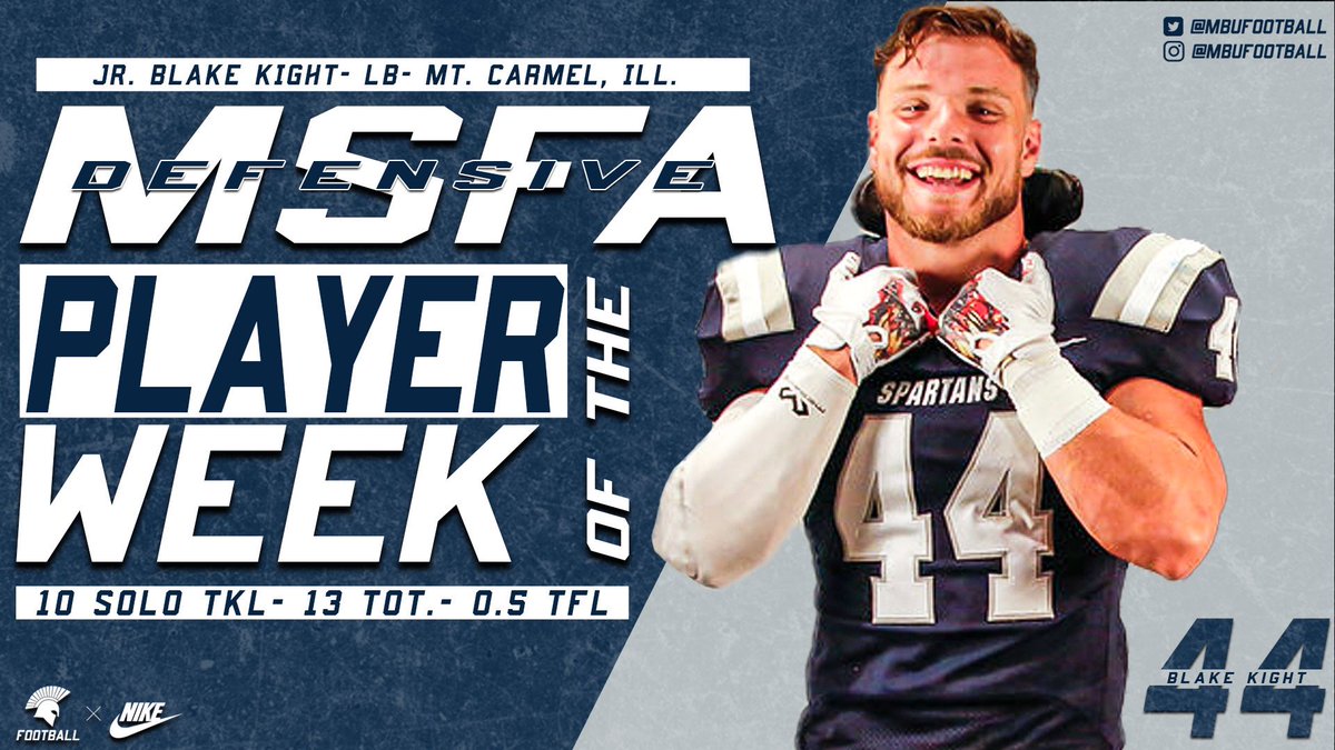 Blake Kight 🤝 Ashton Strother
    MSFA Player of the Week

Congrats to <a href="/AshtonStrother/">Ashton_Strother</a> &amp; <a href="/BlakeKight44/">Blake Kight</a> on being named <a href="/MidStatesFB/">Mid-States Football Association</a> players of the week!

#SpartanUp #SpartanNation