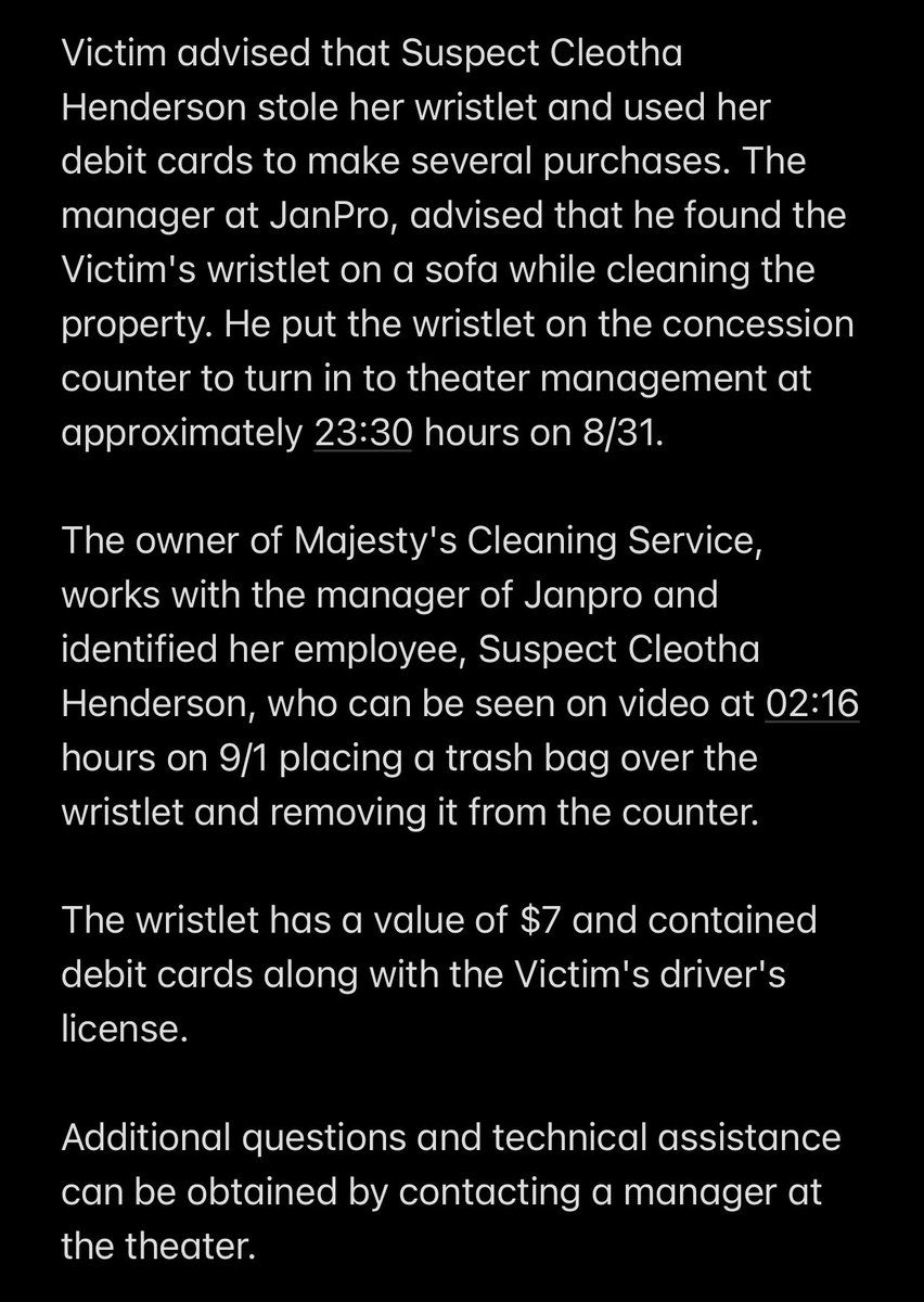 RebeccaB_TV's tweet photo. #BREAKING: Just obtained report named in affidavit of kidnapping suspect #CleothaAbston in #ElizaFletcher case. Police say Sept 1 Abston stole a wallet from Malco Theaters while working for Majesty’s Cleaning. MPD were able to ID suspect car/phone # w/ Eliza case @ABC24Memphis https://t.co/yn2l8irEnB