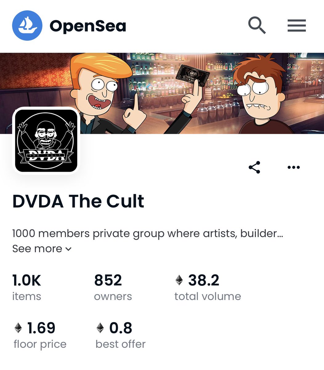 Cryptopublican's tweet photo. DVDA sitting at a 1.69ETH floor. 3 away from 6.9 ETH. https://t.co/NJ9u0U6idY #DVDA @GodHatesNFTees @ApeHaterClub #GodHatesNFTees #ApeHaterClub @srpeters #NFT #NFTCommunity #NFTs https://t.co/yGm52RB4XB