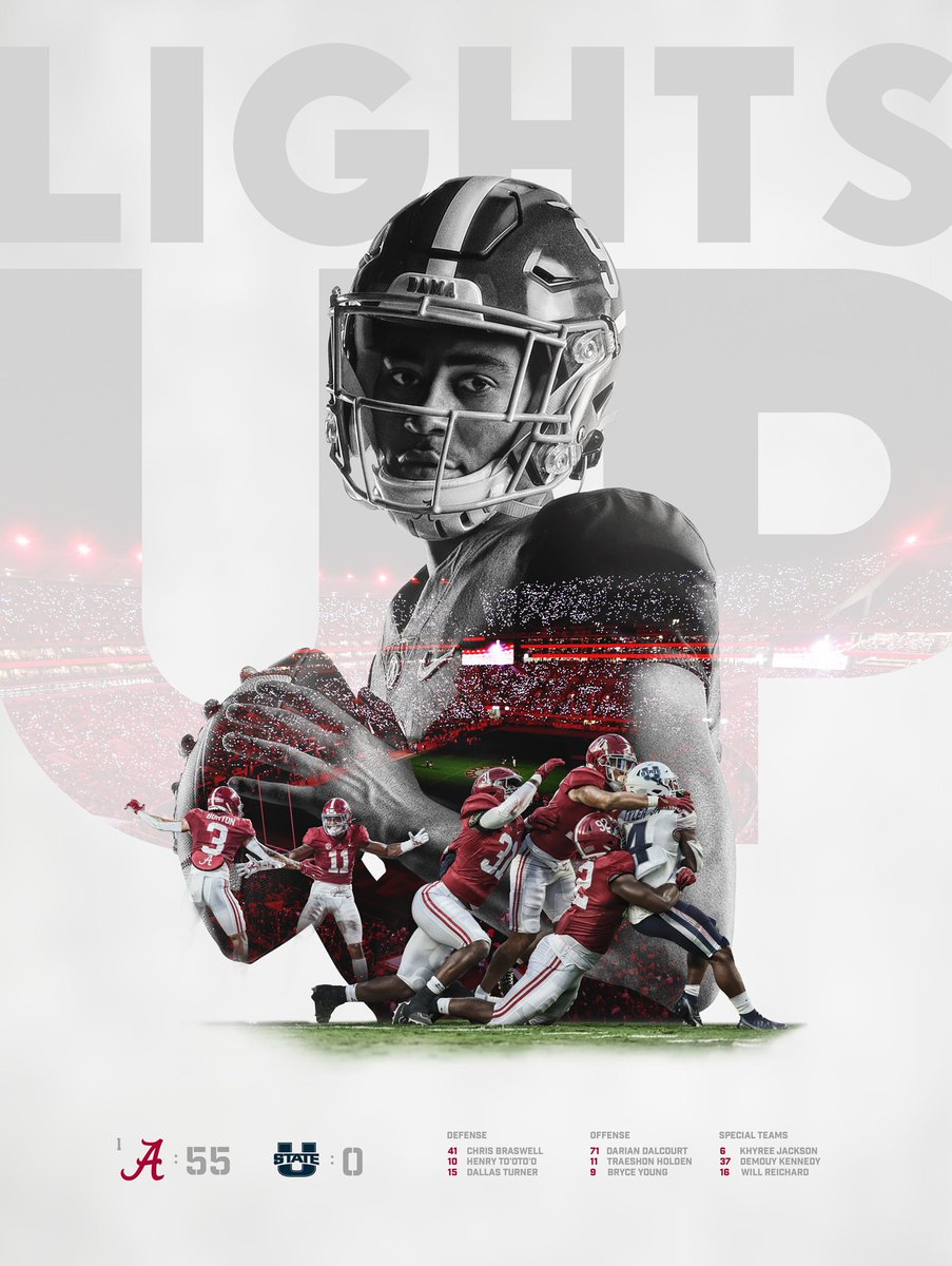 AlabamaFTBL's tweet photo. Game Win Poster: Utah State

🐘: 55 🐂: 0 

#RollTide https://t.co/YwUCeK1cDd